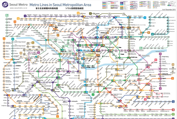 Seoul subway map in English PDF file, 2019 year
