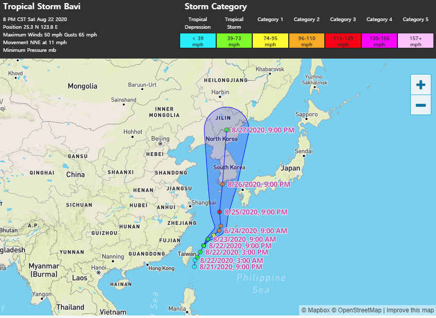 Change the expected path of Typhoon Bavi
