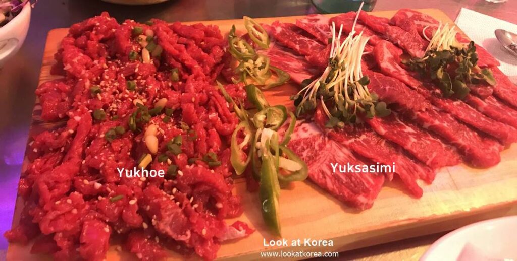 Yukhoe and Yuksasimi - Raw Beef Korean food